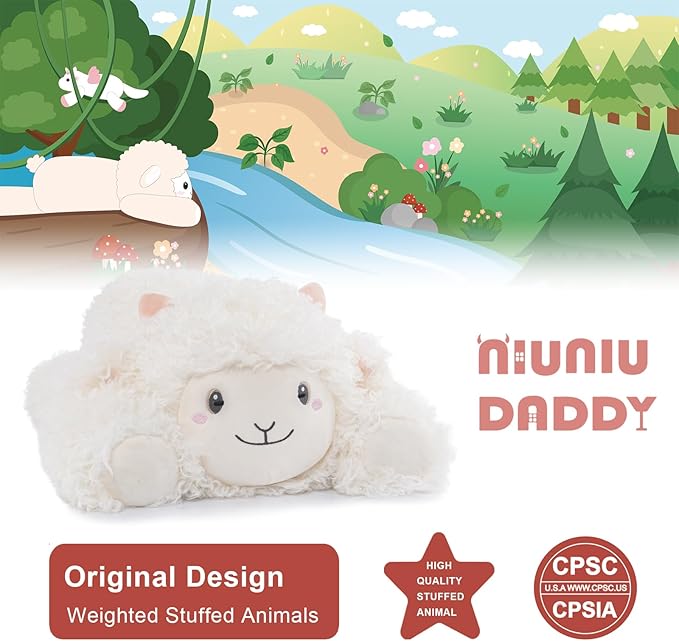 Niuniu Daddy 20" | 3.3 Pound Sheep Weighted Stuffed Animals, Large White Goat Pillowfort Stuffed Lap Animal Toys for Kids Adults, Big Plush Body Pillow for Gifts Birthday Christmas Holiday