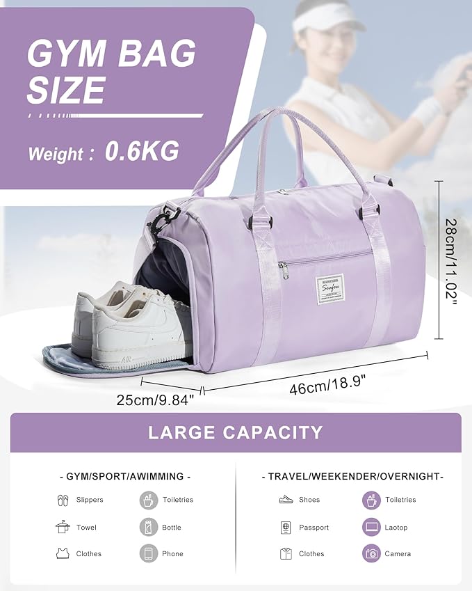Gym Bag Womens Mens with Shoes Compartment and Wet Pocket Travel Duffel Bag for Women for Plane Sport Gym Tote Bags with Toiletry Bag Waterproof Weekend Overnight Carry on Bag Hospital Holdalls