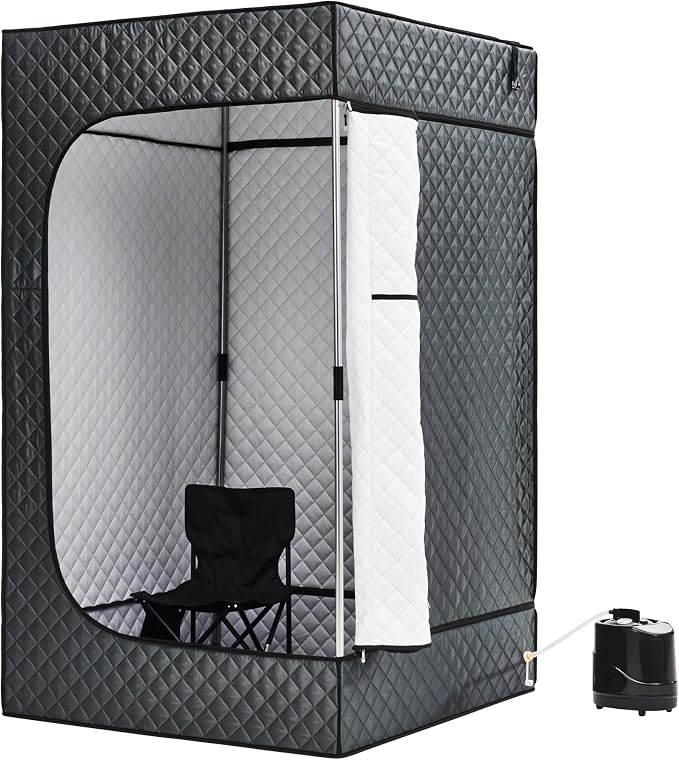 Albott Extra-Large Portable Steam Sauna Box for Home, 39.4"x39.4"x70.9" Full Body Sauna Tent with 3L 1500W Steamer, Remote Control & Folding Chair, Grey