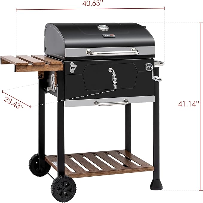 Royal Gourmet CD1824M 24-Inch Charcoal Grill, BBQ Smoker with Handle and Folding Table, Perfect for Outdoor Patio, Garden and Backyard Grilling, Black, Medium | BBQ Smoker Perfect for Outdoor Patio, Garden and Backyard Grilling, Black, Medium