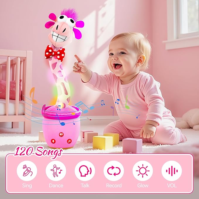 Talking Dancing Giraffe Toy,Interactive LED Repeat Record Singing Wriggle Mimicking Girls Boys Toddler Toys,Fun Baby Stocking Stuffers for Kids 2025 Best Christmas Novelty Gifts 120 Song Pink
