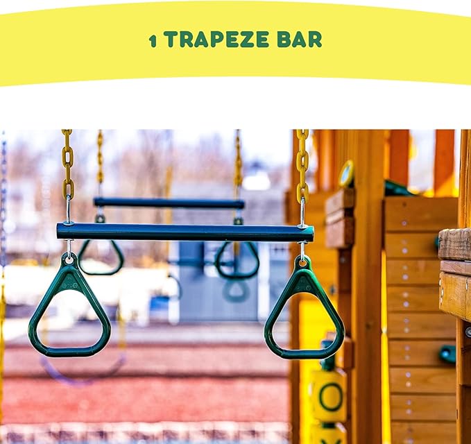 Eastern Jungle Gym DIY Swing Set Hardware Kit with Easy 1-2-3 A-Frame Brackets, Swing Seats, Ring Trapeze Bar and All Assembly Hardware and Instructions - Wood Not Included