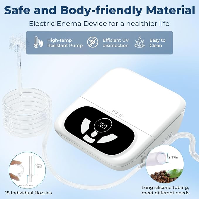 Enemas for Colon Cleanse Men and Women, Electric Enema Kit with UVc Storage Box, 1-100 Level Adjustable Water Pressure, 2 Spray Modes, Anti-Backflow Design, 18 pcs Nozzles