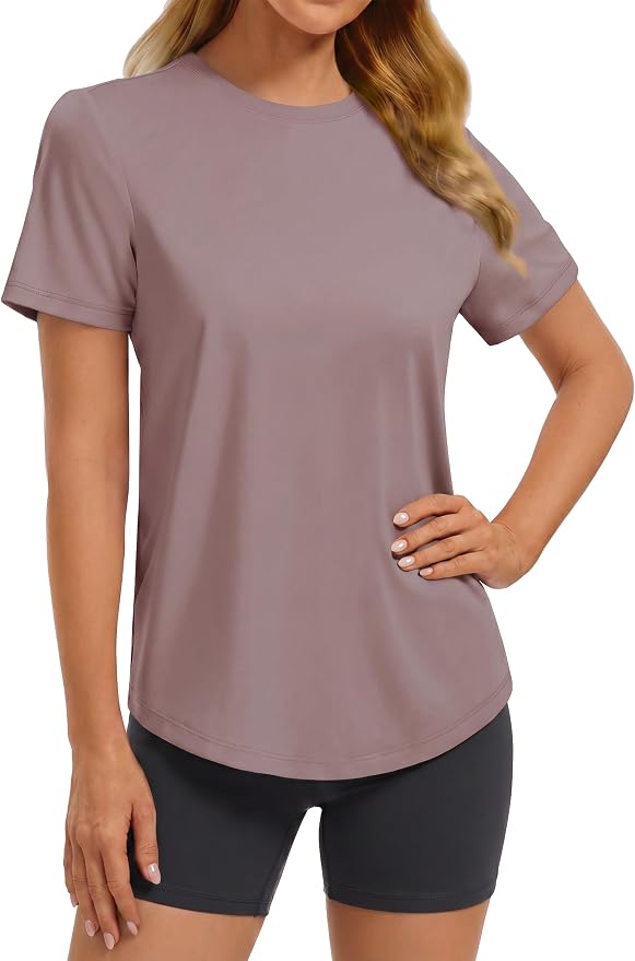 PINSPARK Soft Workout Tops for Women UPF 50+ Sun Protection Shirt Quick Dry Athletic Running Hiking Travel Basic Tee Shirts
