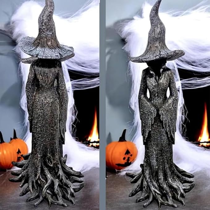 Cracker Barrel Tree Witch Statue – Halloween Resin Figurine | Retro Magician Decor | Dark Fantasy Ornament | Nib Festival Collectible (Witch 8in)