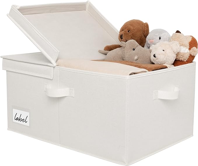 GRANNY SAYS Large Storage Bins with Lids, Decorative Storage Boxes with Double-Lids, Extra Large 63L Closet Organizer for Clothes, Toy Storage Chest, Ivory, 1-Pack