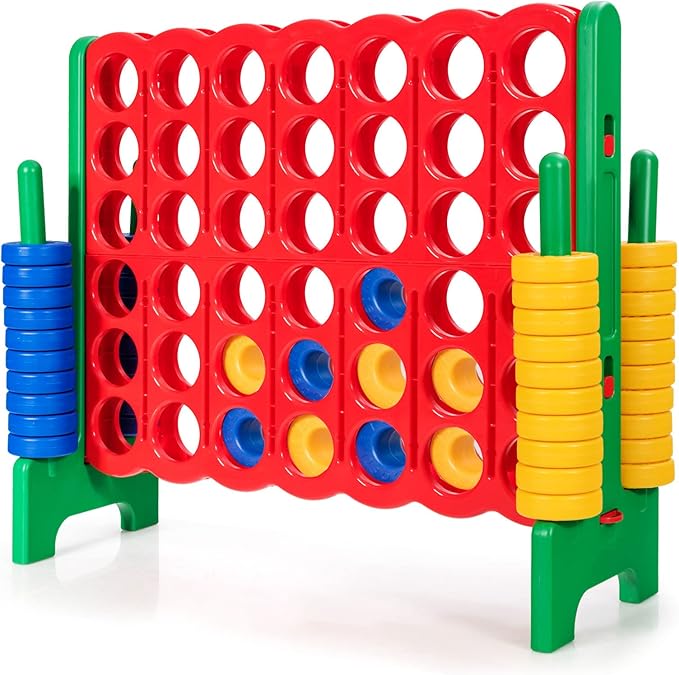 KOTEK Giant 4-in-a-Row Game Set, 3.5 Feet Tall Jumbo 4-to-Score Family Fun Game with Quick-Release Sliders & 42 Large Rings, Oversized Connect Plastic Yard Game Outdoor for Kids & Adults (Green+Red)