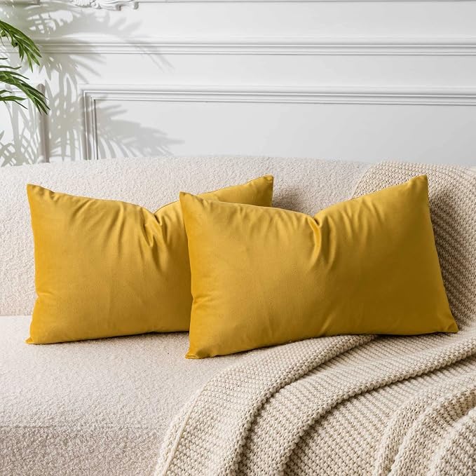 14x24 Pillow Covers Set of 2 Decorative Velvet Throw Pillow Covers,Gold | Luxury Soft Cushion Covers with Invisible Zipper for Couch Sofa Bed Living Room Bedroom Home Decor