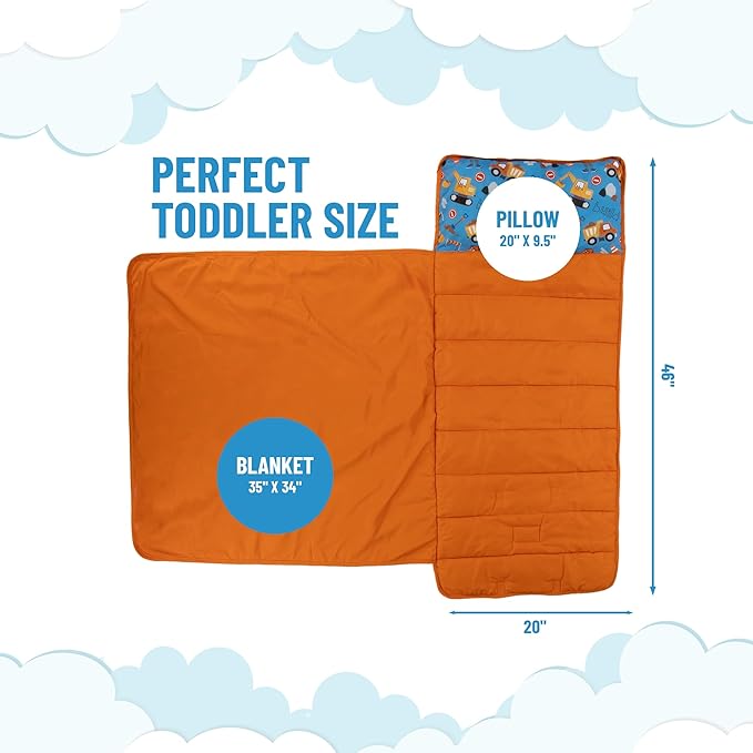 Jay Franco Kids Nap Mat with Embedded Pillow & Blanket – Soft 46"x20" Microfiber Sleeping Bag with Name Tag & Handle