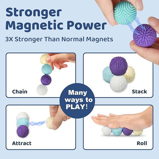 Magnetic Sensory Fidget Balls – 4-Pack Silicone Weighted Stress Relief Toys for Adults & Teens – Quiet, Textured Magnet Fidgets for ADHD, Autism & Anxiety – Gift for Desk, Travel & Office