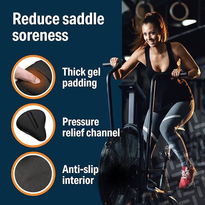Bikeroo Comfort Bike Seat Cushion - Padded Gel Cover for Exercise, Mountain & Road Bikes, Universal Fit for Peloton & Stationary Bikes