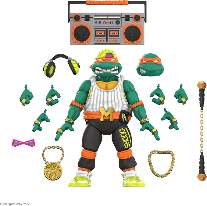 Super7 ULTIMATES! Teenage Mutant Ninja Turtles Rapper Mike - 7" TMNT Action Figure with Accessories Classic Cartoon Collectibles and Retro Toys