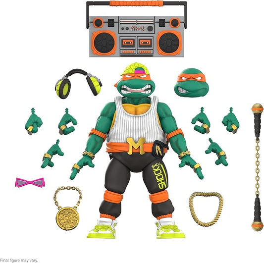 Super7 ULTIMATES! Teenage Mutant Ninja Turtles Rapper Mike - 7" TMNT Action Figure with Accessories Classic Cartoon Collectibles and Retro Toys