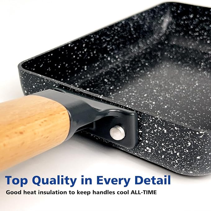 Ceramic Tamagoyaki Pan, Square Egg Frying Pan for Japanese Omelette | Small Nonstick Rectangle Pan, Omlet Egg Roll Pan, Japan & Korean Cookware, Tamago Omelet for Induction, with Silicone Brush