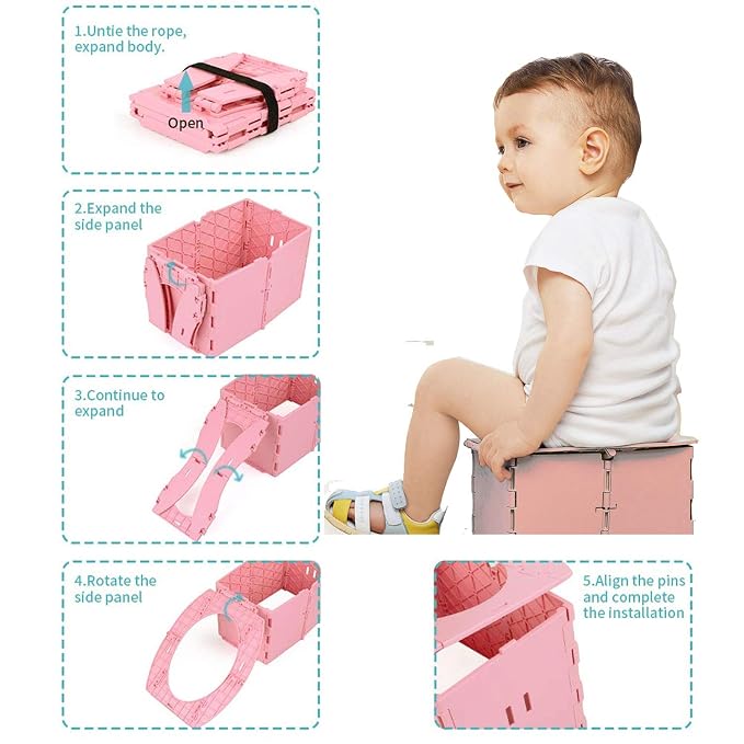 Travel Potty for Kids, Reusable Portable Folding Potty for Toddler, Travel Foldable Toilet for Travel Outdoor Camping, Toddler Potty Seat for Baby Potty Training (Pink) (Pink)