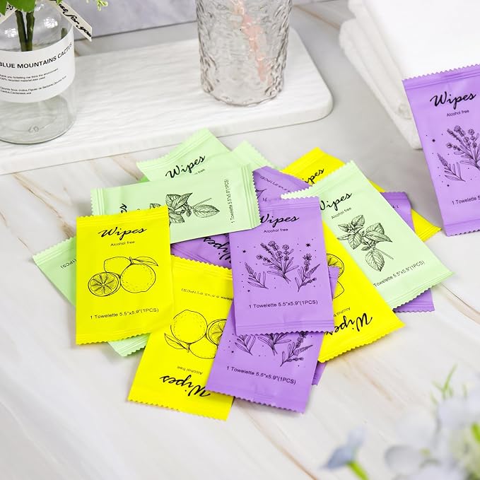 Individual Hand Wipes Wet Wipes Travel Size,Wet Wipes Individually Wrapped | 60PCS Bulk Cleansing Travel Size Wipes for Wedding Travel Restaurant Barbecue(Mint,Lemon,Lavender)