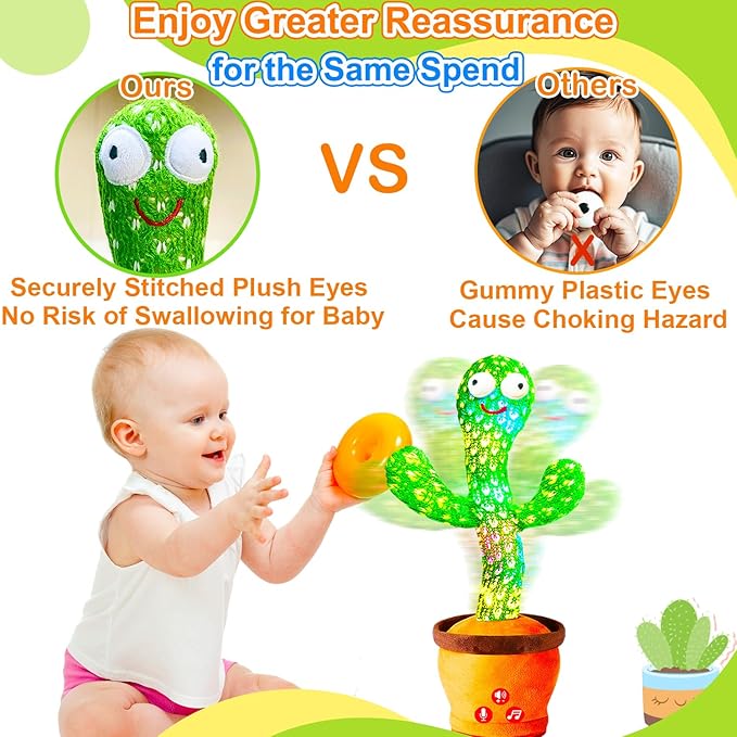 Baby Toys Interactive, Dancing Talking Cactus Toy Volume Adjustable, Mimicking Singing Repeating, Kids Toddler Infant Baby Toys Gifts for Boys Girls, Valentine's Day Gifts for Kids Baby Todder