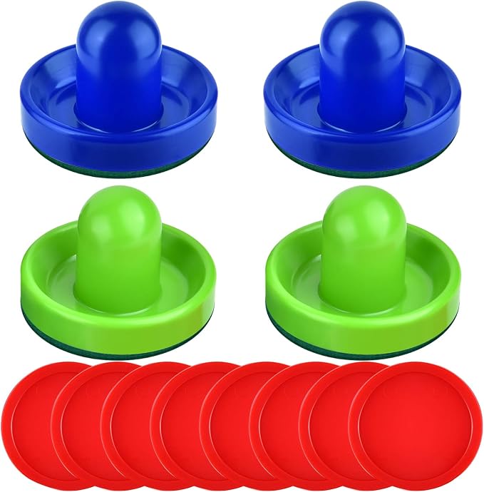 Coopay Air Hockey Pushers and Pucks, Air Hockey Paddles, Goal Handles Paddles Replacement Accessories for Game Tables (4 Striker, 8 Red Puck Pack)