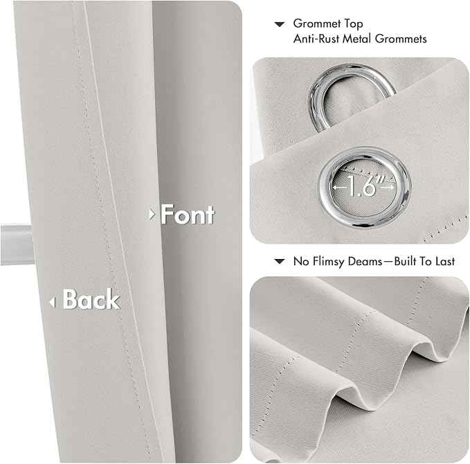 MIULEE Blackout Curtains for Bedroom 2 Panels 40x63 Inch Long Natural White | Thermal Insulated, Living Room Darkening Grommet Drapes, Noise Reducing, Light Blocking Window Treatments