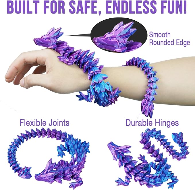 Small Dragon Eggs with Dragon Inside, 3D Printed Surprise Funny Gifts for Kids, Articulated Dragon Fidget Toys for Adults, Executive Desk Toys Office Room Décor (Shiny Purple)