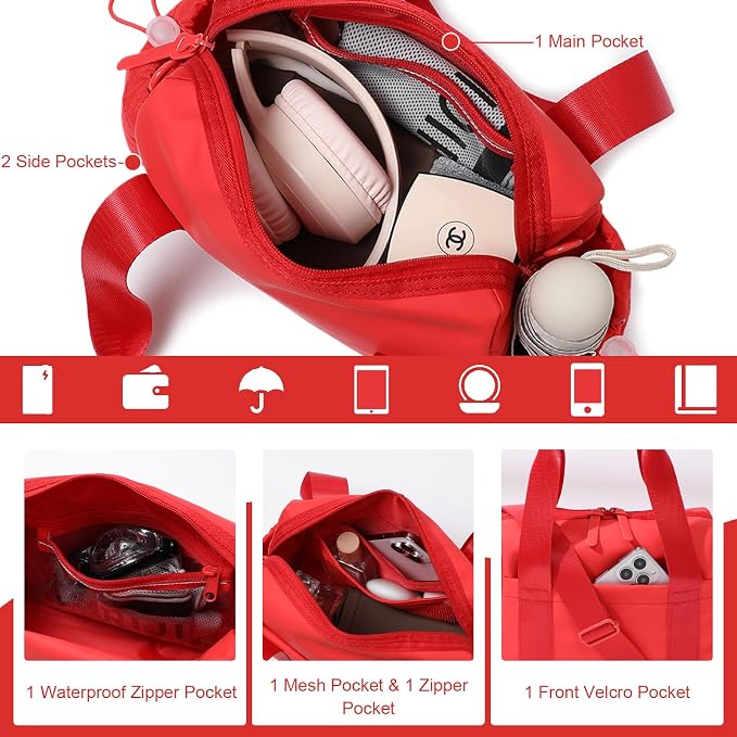 Bucosd Small Gym Bag for Women, Mini Crossbody Gym Duffle Bag with Wet Compartment, Carry on Gym Tote Bag for Workout Dance Sport Travel (Mini-Red)