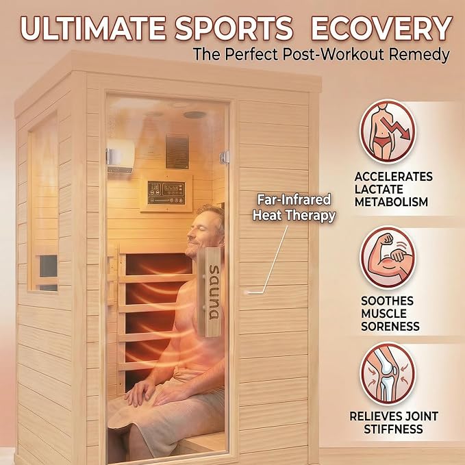 Far Infrared Sauna Room for Home Use - 1350W Natural Hemlock Indoor Personal Wooden Personal Dry Sauna with Rapid Heating, Perfect for Athletes, Busy Professionals & Arthritis Sufferers