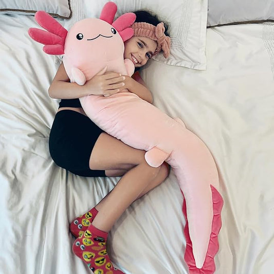 Tezituor Pink Axolotl Stuffed Animal 48 inch Long Plush Toy Body Pillow for Kids Adults Girls 6-12, 4ft Large Stuffed Salamander Axolotl Lovers Gifts Christmas Valentine's Day - Glow in The Dark