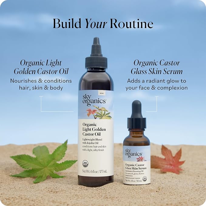 Sky Organics - Organic Light Golden Castor Oil (6 fl oz/177 mL) Conditions Hair, Skin, Brows, Scalp - Castor Oil Organic - Jojoba, Safflower Seed, Sweet Almond - Vegan, Cruelty Free, Beauty, Hair Care