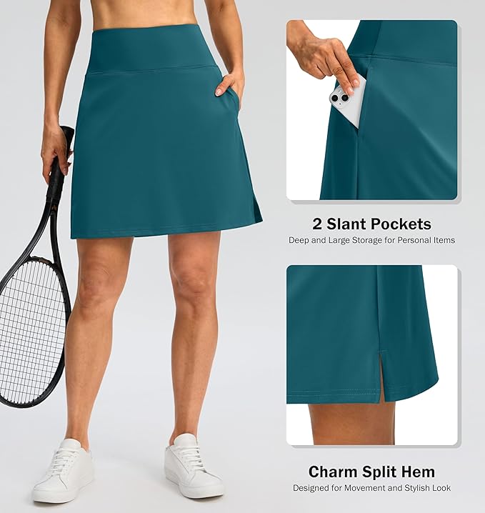 18" Skorts for Women 3 Pockets High Waist Long Athletic Tennis Skirt Golf Skort for Casual Summer Travel