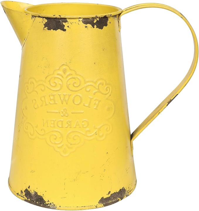 Yellow Metal Flower Vase Vintage Jug Pitcher Shabby Chic Decor Rustic Farmhouse Kitchen Decor for Home