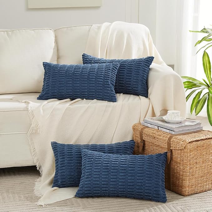 Fancy Homi 4 Packs Decorative Throw Pillow Covers for Living Room Couch Bed, Modern Farmhouse Boho Home Décor Accent Cushion Case, 20" x 12", Dusty Blue