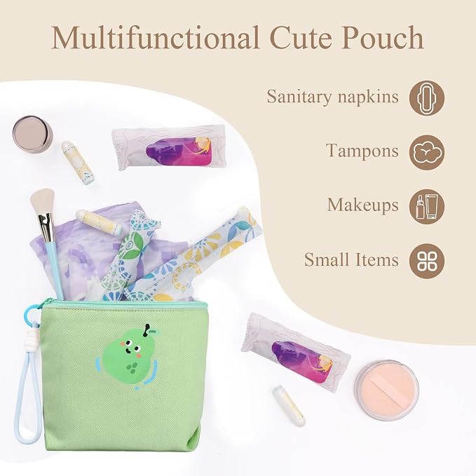 Canvas Period Pouch Soft First Period Kit Bag Small Discreet Menstrual Cup Pad Pouch Cute Sanitary Napkin Storage Bag Tampon Holder Multi-purpose Feminine Bag Beige