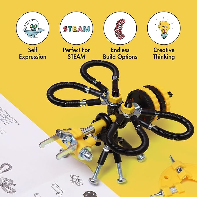 The Off Bits Erector Set: Animal Mini STEM Toys for Kids 6+, Toy Building Sets with Nuts & Bolts, STEM Building Toys Gifts for Boys and Girls (Yellow Bee)