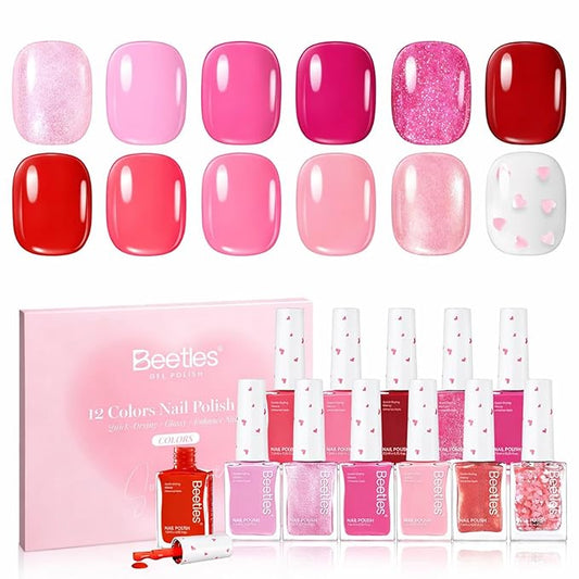 Beetles Pink Nail Polish Set - Love's Prism 12 Colors Spring Nail Polish Set, Salon Long Lasting DIY Pink Nails Art Pastel Spring Nails Gifts for Her