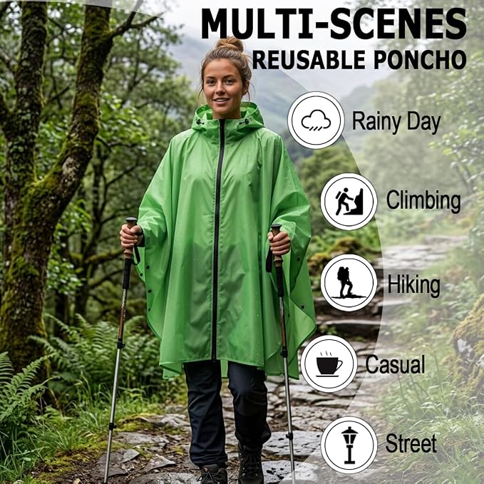 Fashion Hooded Rain Poncho Waterproof Raincoat Jacket with pocket for Women/Men/Adult