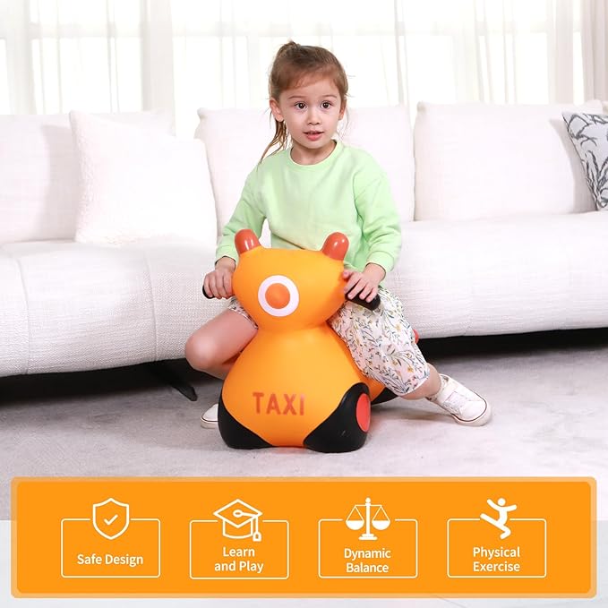 INPANY Kids Bouncy Car Hopper Toys, Toddlers Ride on Car, Inflatable Hopping Toys, Bouncing Buddies, Rubber Bouncer, Outdoor Indoor Birthday Gifts Toy for 2 3 4 Yr Girl Boy, Orange
