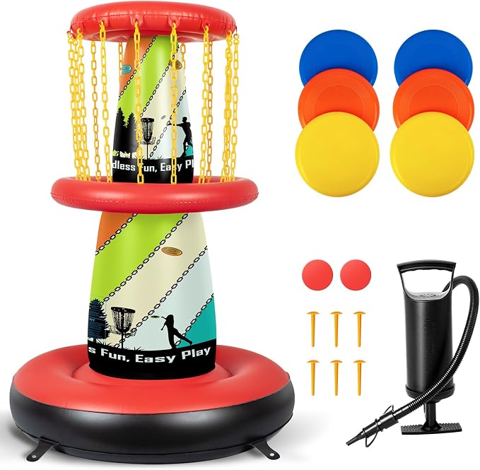 EKEPE Inflatable Disc Golf Basket - Inflatable Throwing Game for Kids and Adults, Portable Disc Golf Target Set with 6pcs Disc Golf Disc and Carry Bag for Backyard, Indoor or Outdoor