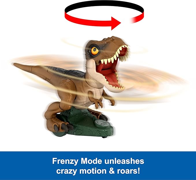 Mattel Jurassic World Roarin’ Frenzy T Rex RC Toy, Motorized Remote Control Tyrannosaurus Rex Dinosaur, Multiple Movement Modes & Sounds