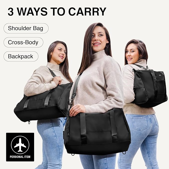 Gym Bag for Women, 3-in-1 Duffle with Laptop & Yoga Mat Space, Travel Bag with Shoe Compartment, Luggage Sleeve & Toiletries Pouch, Lightweight Weekender Carry On, Water Resistant