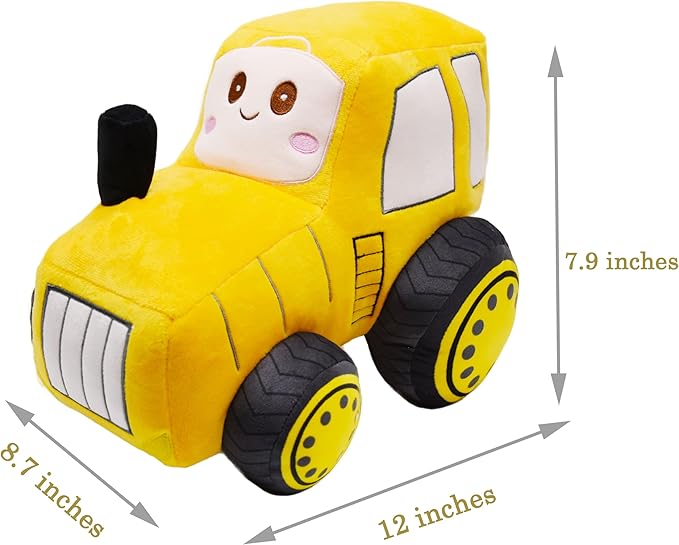 Soft Plush Tractor Stuffed Truck Toy Super Cute Car Plushie Throw Pillow Excellent Gifts for Kids or Birthday Party 12 Inches (Yellow)