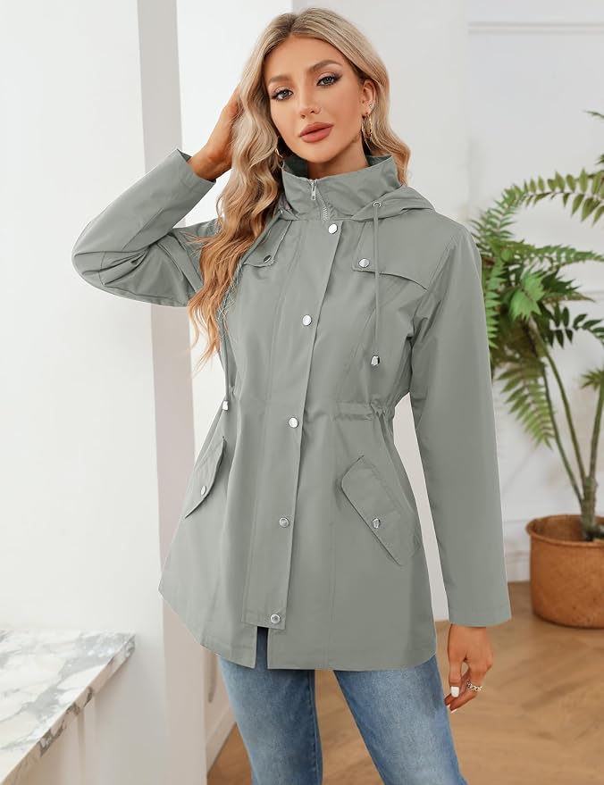 LOMON Women Waterproof Outdoor Hiking Raincoat Women Lined Rain Jacket Lightweight Hooded Jackets Trench Coats