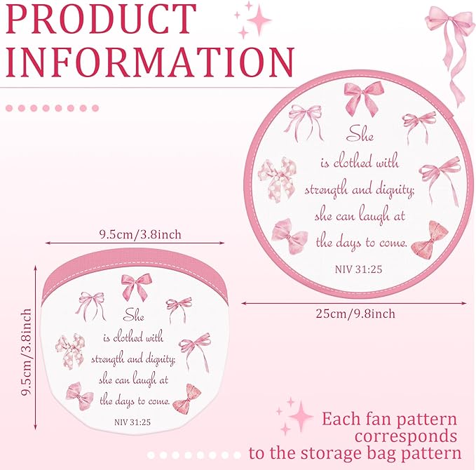 Gejoy 24 Pcs Pink Bow Foldable Fan Style Summer Flower Handheld Round Folding Flying Disc for Women Man Daily Use Festival Wedding Party Favors Decorations Portable, 8 Style