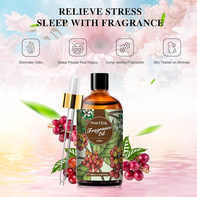 PHATOIL 3.38FL.OZ Coffee Fragrance Oils for Aromatherapy, Essential Oils for Diffusers for Home, Perfect for Diffuser, DIY Candle and Soap Making, DIY Scented Products - 100ml