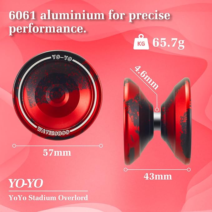 WATIEOBOO yoyo Responsive Yoyos for Kids Adults Beginner, yoyo Professional Unresponsive Metal yo yo Yo-yo for Advanced Players with Bearing Accessories+Removal Tool-Black+ Red