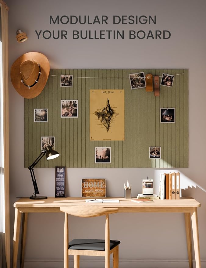 Fluxynara 36" x 24" Large Felt Bulletin Board, Olive Green | 6 Pack Cork Board Alternative with 30 Safe Adhesive Tabs, Pin Boards for Wall Decor, Home, Office, Classroom,Dorm