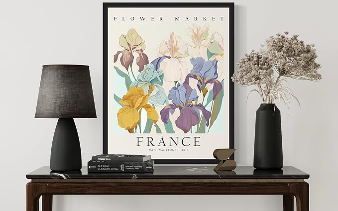 France, Iris Unframed Art Print Poster, Flower Market Wall Art, Floral Artwork Decor for Bedroom, Kitchen, Bathroom, Livingroom Decoration 52 (France, Iris, 36"L x 24"W, Unframed)