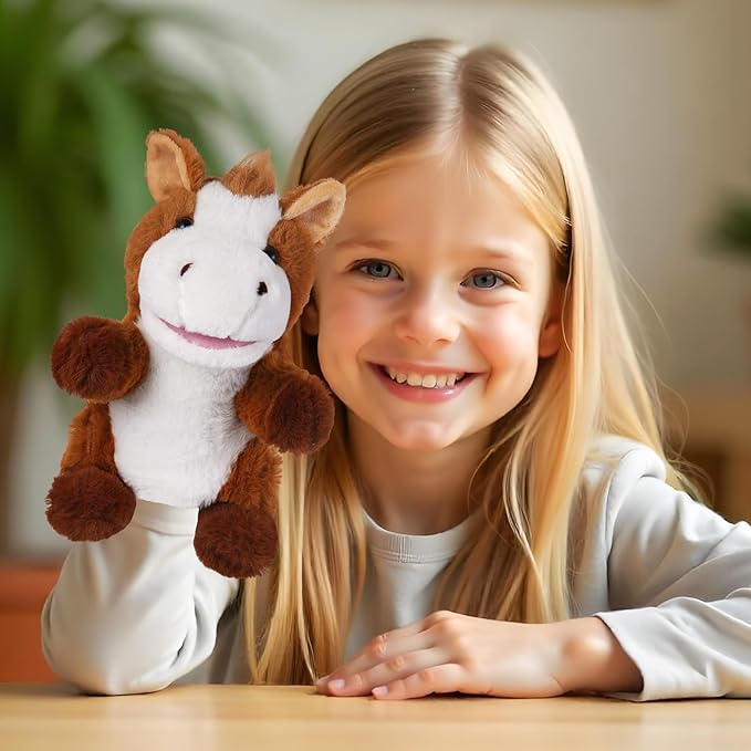 Animal Hand Puppets 11 Inch Sea Turtle Plush Dinosaur Animals Hand Puppet Toys Role-Play Toy Puppets for Kids Storytelling Imaginative Pretend Play Teaching Preschool(Horse)