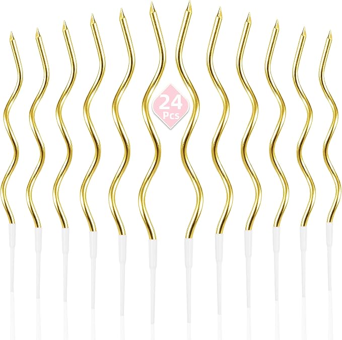 PHD CAKE 24-Count Gold Spiral Long Thin Metallic Birthday Candles, Cake Candles, Birthday Parties, Wedding Decorations, Party Candles