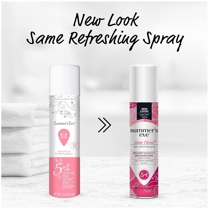 Summer’s Eve Sheer Floral Feminine Freshening Spray, Daily Intimate Deodorant, Neutralizes Odor, pH Balanced, Talc Free, Gentle Fresh Scent, 2 Ounce (Pack of 6)