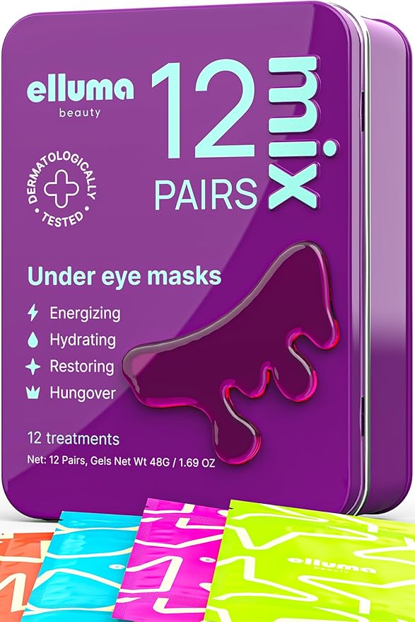 Under Eye Patches 12 Pairs of Themed Hydrogel Eye Gel Pads - For Puffy Eyes and Dark Circles, Under Eye Bags, Wrinkles - Mix Set | Energizing, Hydrating, Restoring, Hungover